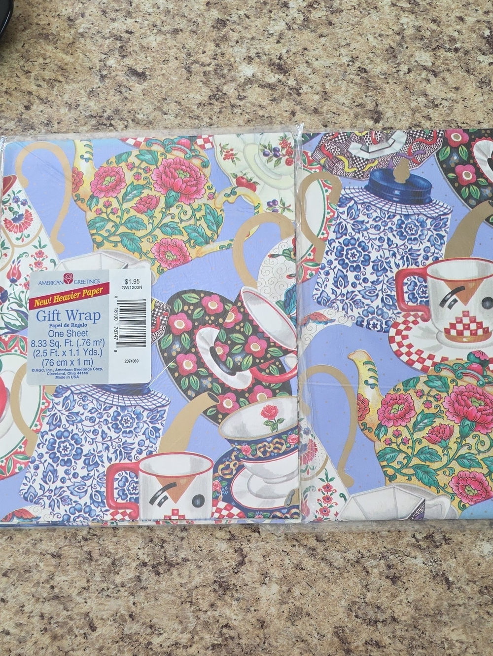 Vintage 1990's American Greetings Tea Party Gift Wrap Lot Of 3 Unopened